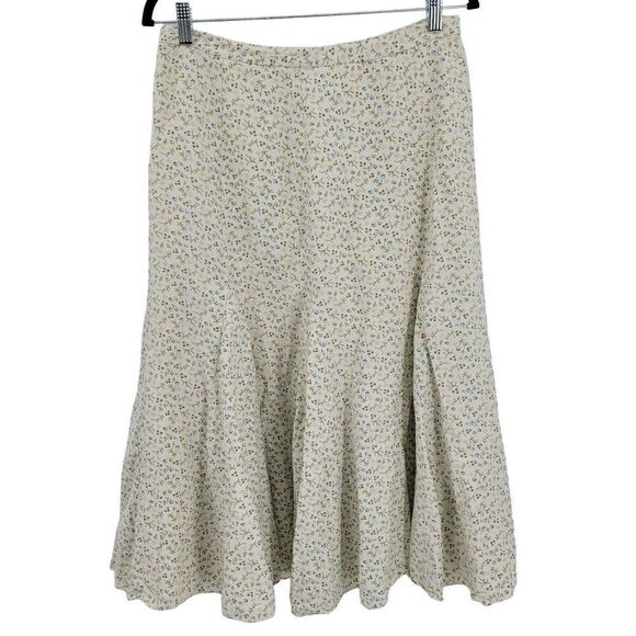 Sundance Skirt Silk Linen Midi Ditzy Floral Godet Prairie Cottage Core Cream 10 - Picture 1 of 11